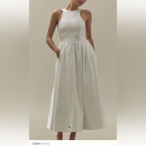 Anthropologie Ivory Halter-Neck Maxi Dress with Pockets